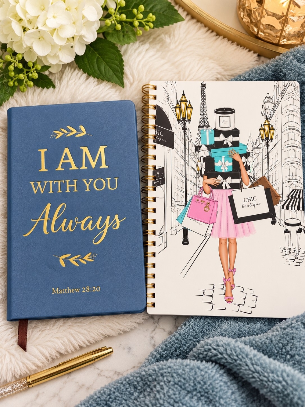 2PC Inspirational Journal & Paris Chic Spiral Notebook Bundle